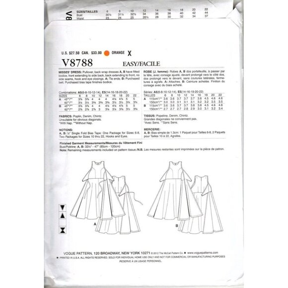 Vogue V8788 Misses 6 to 14 Circa 1954 Pullover Wrap Dress UNCUT Sewing Pattern - Picture 2 of 2